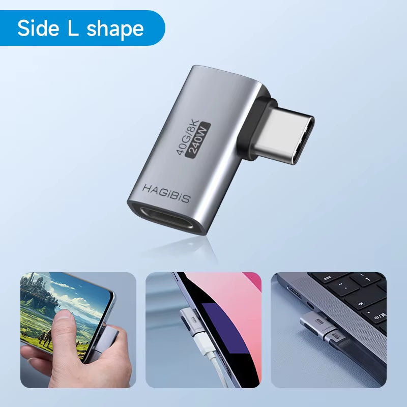 240W USB-C to USB-C Adapter - 40Gbps 8K 60Hz 90 Degree Converter for Thunderbolt 4/3, MacBook, and iPhone 17 Pro