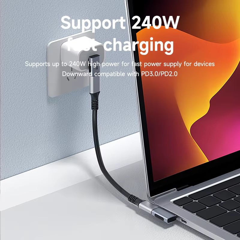 240W USB-C to USB-C Adapter - 40Gbps 8K 60Hz 90 Degree Converter for Thunderbolt 4/3, MacBook, and iPhone 17 Pro
