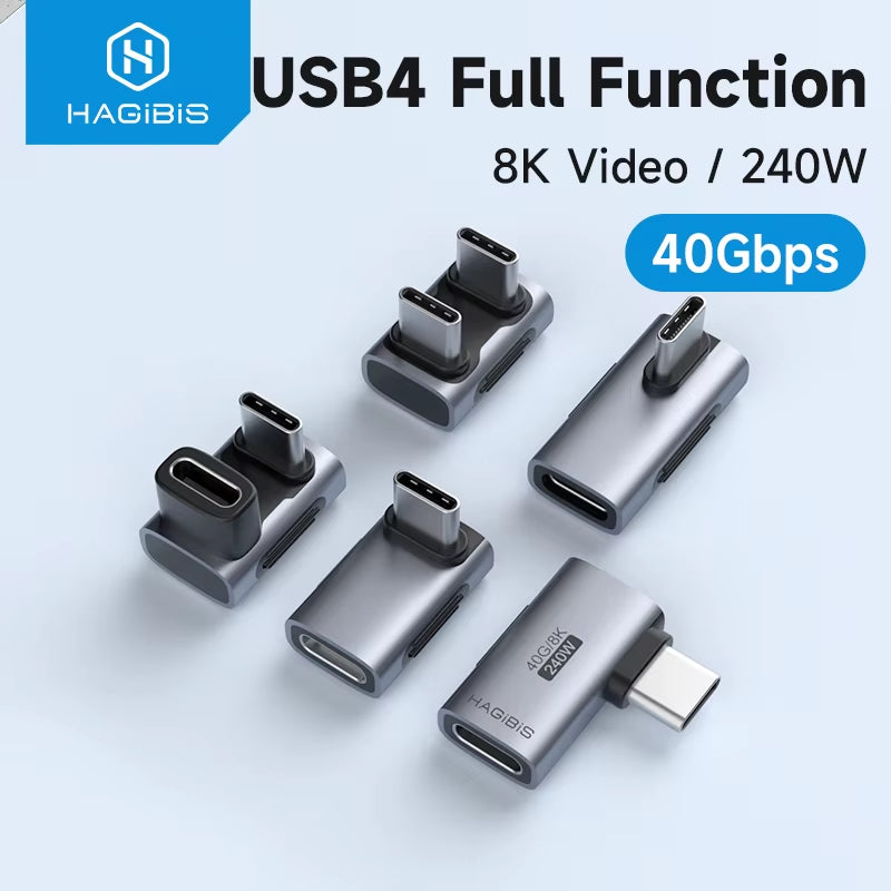 240W USB-C to USB-C Adapter - 40Gbps 8K 60Hz 90 Degree Converter for Thunderbolt 4/3, MacBook, and iPhone 17 Pro